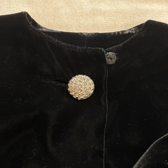 VTG Black Velvet Duster Coat Rhinestone Buttons Long 60's Luxury Romantic Sz S - Picture 13 of 14